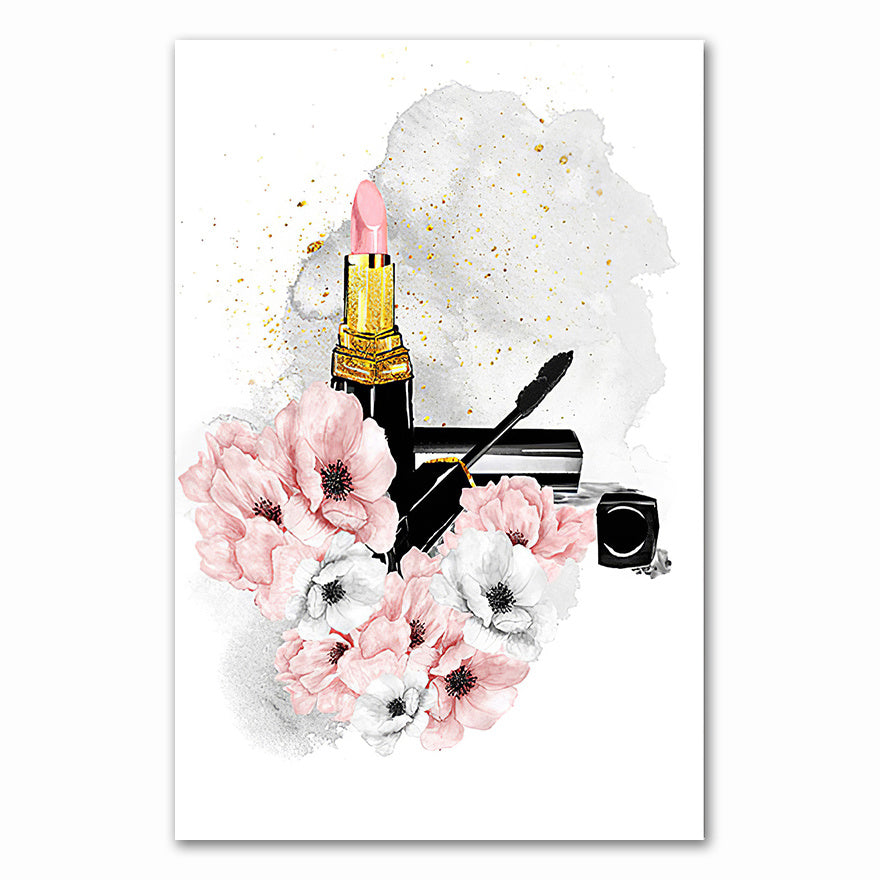 Lipstick Perfume High Heels Fashion Makeup Texture Canvas Painting Home Decor - DropOnline.co