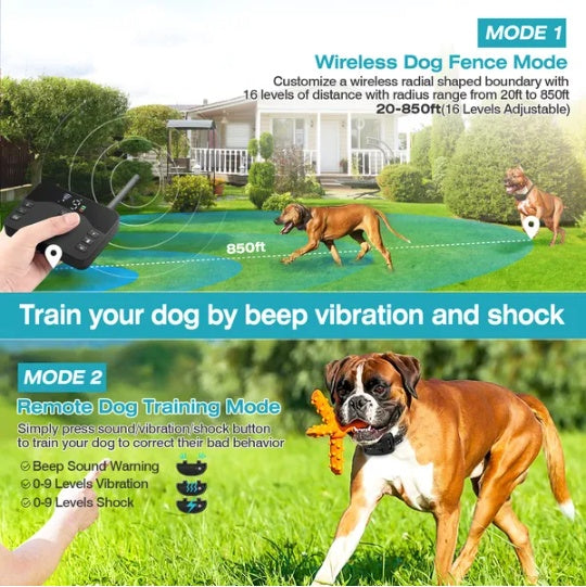 2 In 1 Wireless Electric Dog Fence Waterproof Pet Shock Boundary Containment System Electric Training Collar For Small Medium Large Dogs - DropOnline.co