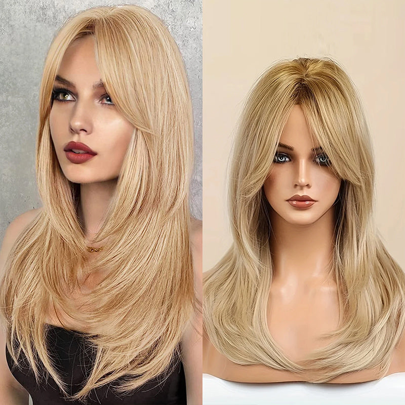 Blonde Wig Long Curly Hair Non-toxic Wig, Shoulder-length Heat-resistant, Synthetic Wig Bangs, 20 Inches , Suitable For The Whole Scene. - DropOnline.co