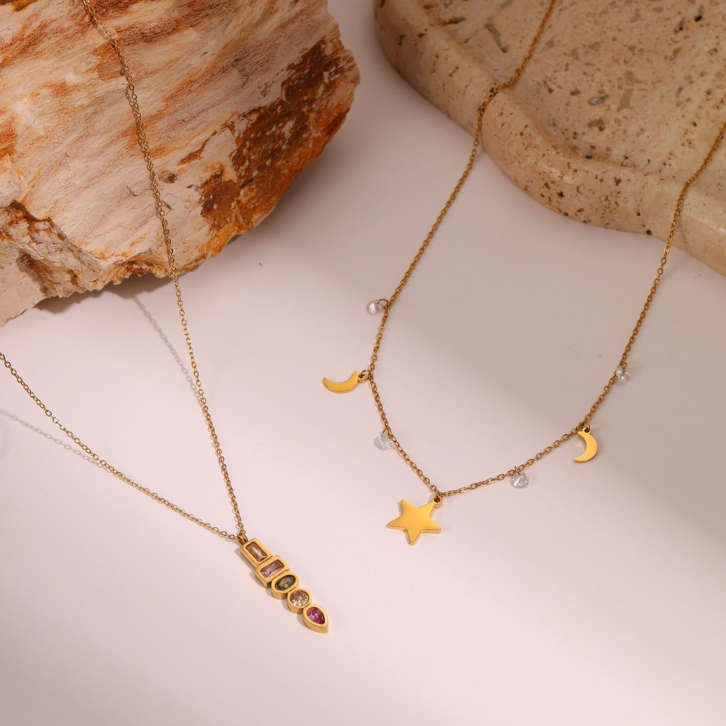 European And American Fashion Special-interest Color Zircon Star Pendant Stainless Steel Necklace - DropOnline.co