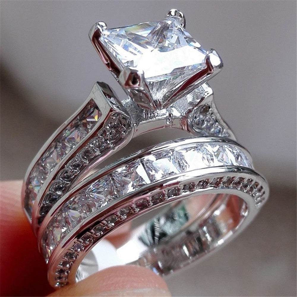 New Style Charm Couple Rings His Her Silver Color Princess Cut CZ Anniversary Promise Wedding Engagement Ring Sets - DropOnline.co