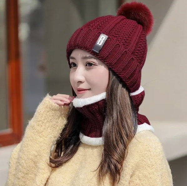 Winter Beanie Hat Scarf Set Women Warm Knitting Skull Cap - DropOnline.co