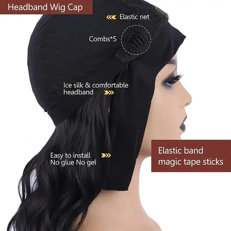 Fashion Water Wave Hairband Non-toxic Wig, Heat-resistant Synthetic Hair Band Elastic Cap, No Glue, Trendy Wave Style, Suitable For The Whole Scene. - DropOnline.co