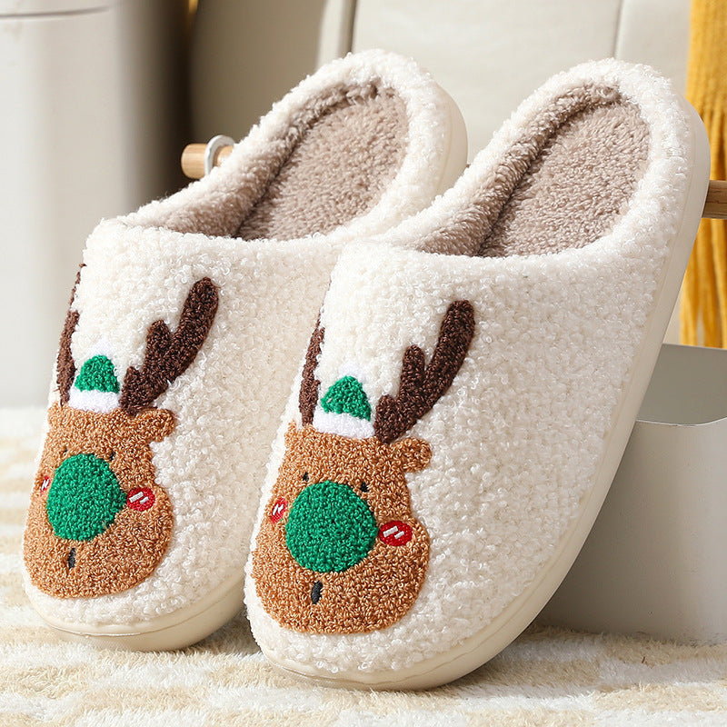 Christmas Shoes Winter Home Slippers Elk Soft Cozy Bedroom Slipper Slip On House Shoes - DropOnline.co