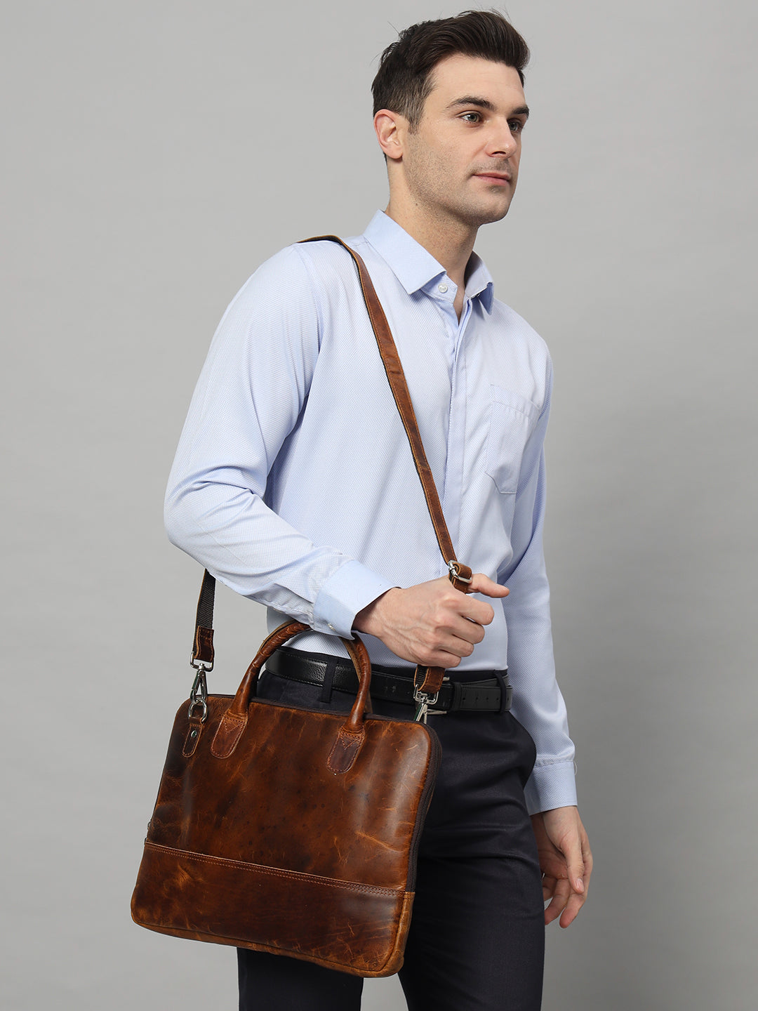 Sacoche pour ordinateur portable en cuir moderniste - Marron