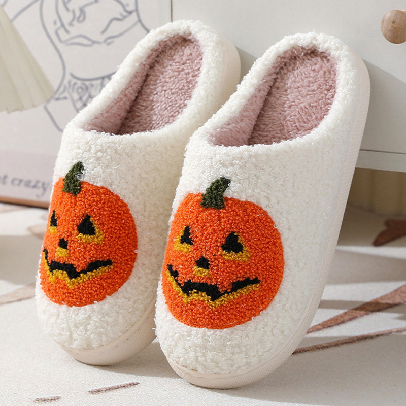Halloween Pumpkin Cartoon Slippers Warm Winter Slippers Men And Women Couples Indoor House Shoes - DropOnline.co
