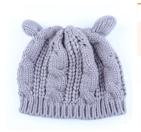 Autumn Winter Cat Ear Knit Beanie - Cute Animal Ear Hat - DropOnline.co