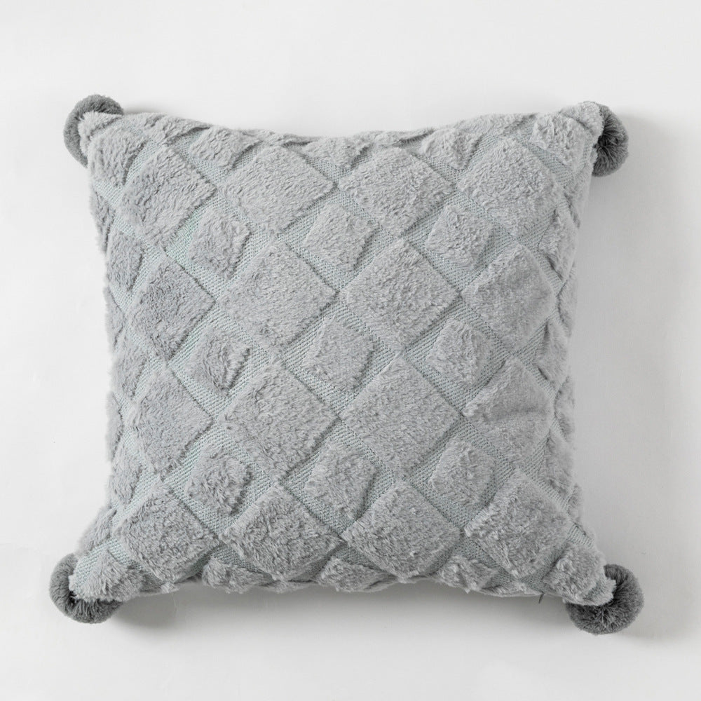 Solid color plush ball sofa cushion - DropOnline.co