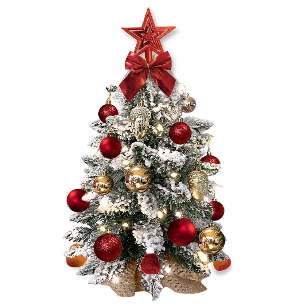 2ft Mini Christmas Tree with Lights - Flocked Snow Tabletop Decoration with Ornaments - DropOnline.co