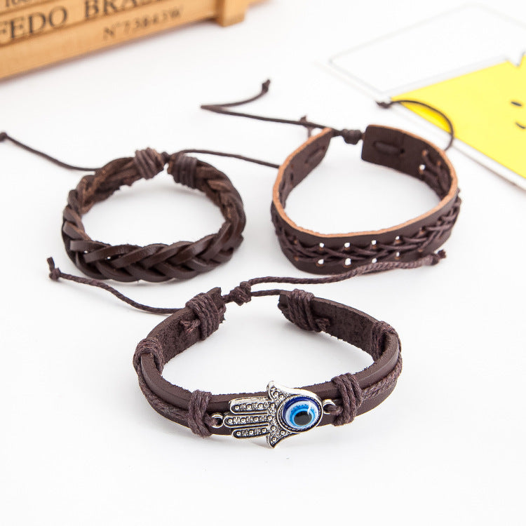 Palm eye leather men's bracelet - DropOnline.co