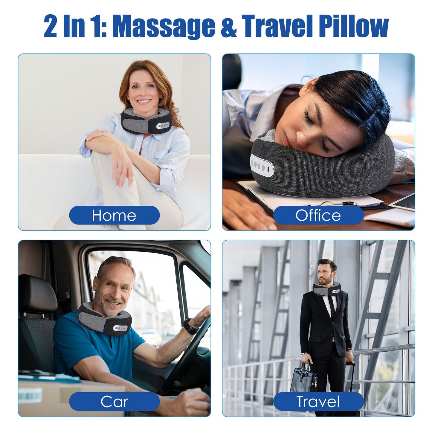 1Pc 2 In 1 Neck Massager Pillow With Heat Electric Memory Foam Travel Pillow Shiatsu Neck Massager With 3 Speeds Timer For Home Office Travel - DropOnline.co