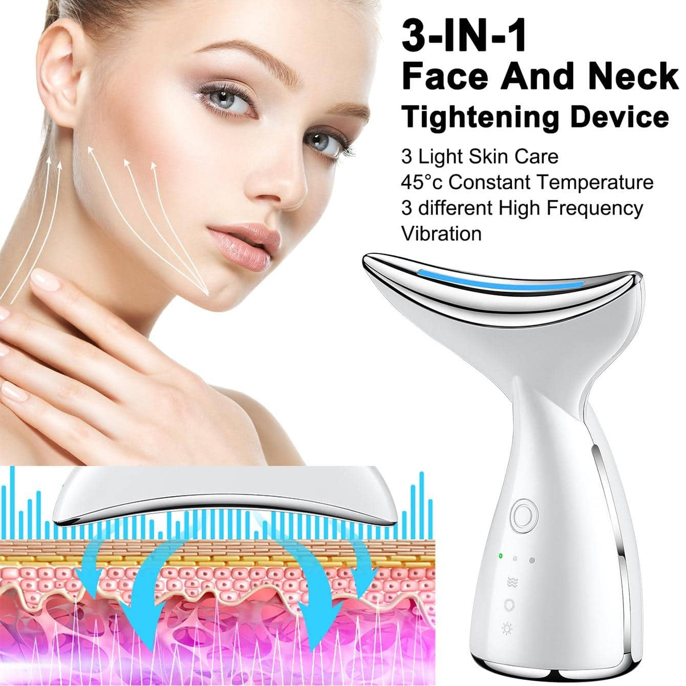 Face And Neck Tightening Device, Firm And Tightens Sagging Skin Face Neck Massager, Beauty Facial Massager For Women And Men - White - DropOnline.co