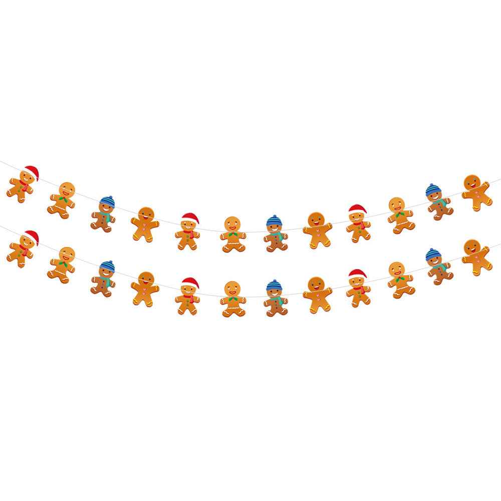 2 Pack Christmas Banner Paper Sign Garland - Gingerbread Man Snowman Bunting - DropOnline.co