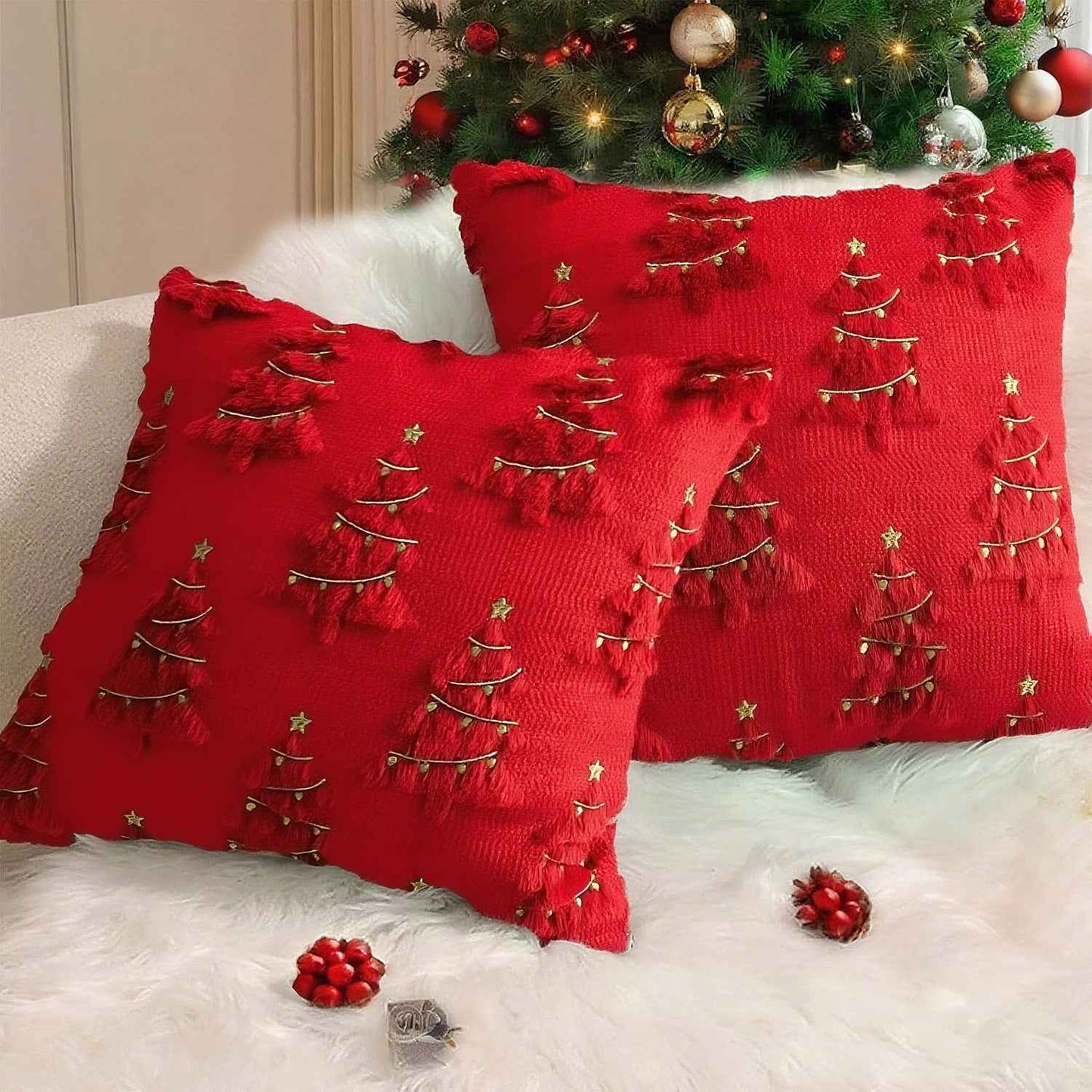 Holiday Ornament Plush Pillowcase - Festive Bedroom Bedside Cushion Cover - DropOnline.co