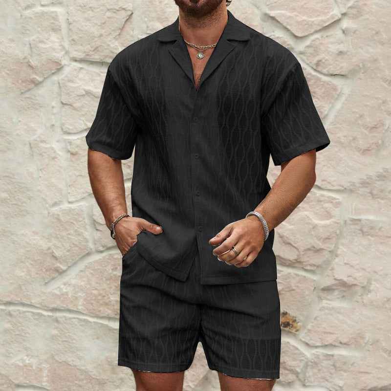 Men's 2-Piece Summer Tracksuit Set - Casual Button Shirt & Shorts Beach Outfit