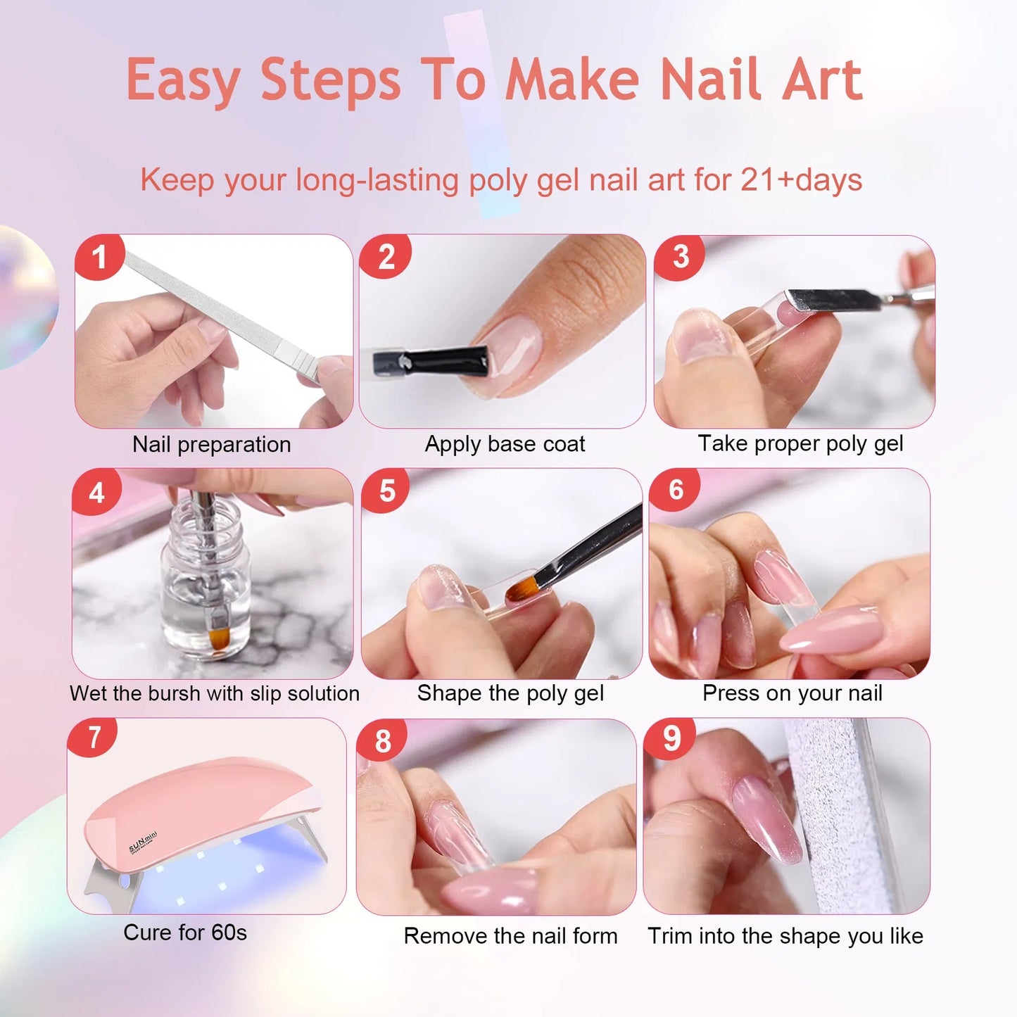 6 PCS Poly Gel Nail Kit With UV Lamp, Nail Brush And Nail Forms Top Base Coat Builder Nails Art Tools - DropOnline.co