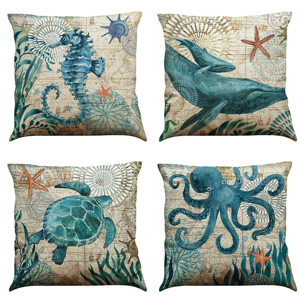 Cushion Covers Sea Turtle Printed Throw Pillow Cases For Home Decor Sofa Chair Seat - DropOnline.co
