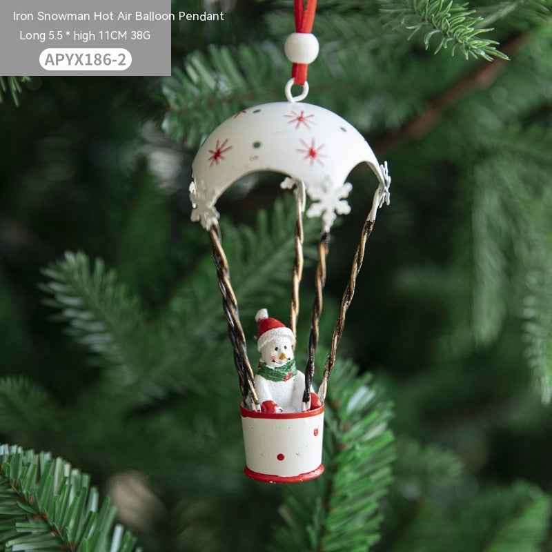 Nordic Iron Christmas Hot Air Balloon Pendant - Santa Snowman Elk Parachute Decoration - DropOnline.co