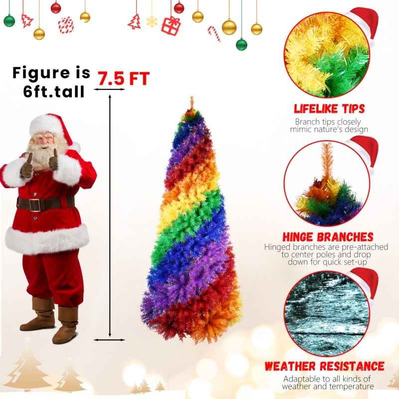 Artificial Colorful Rainbow Christmas Tree - 6FT-7.5FT Hinged PVC Tree