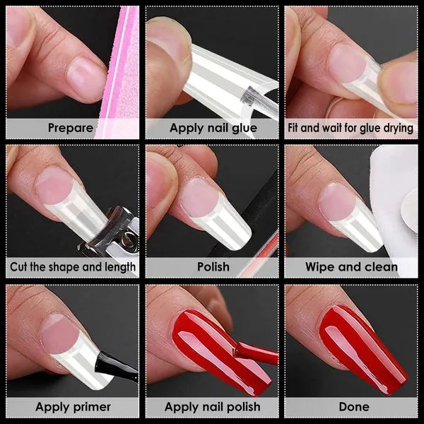 500Pcs False Nail Tips C Curve Half Cover French Nails Extra Long Fake - DropOnline.co