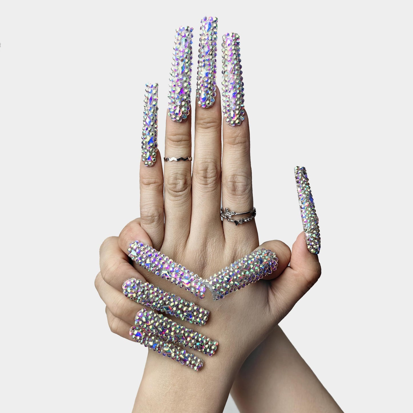 GGddsha 2025 Long Novel Design And Reusable PMMAAcrylic Press On Nails Handmade Nails Full CoverLuxurious 3D Crystal False Nails With Box Gifts,Stellar Shine - DropOnline.co