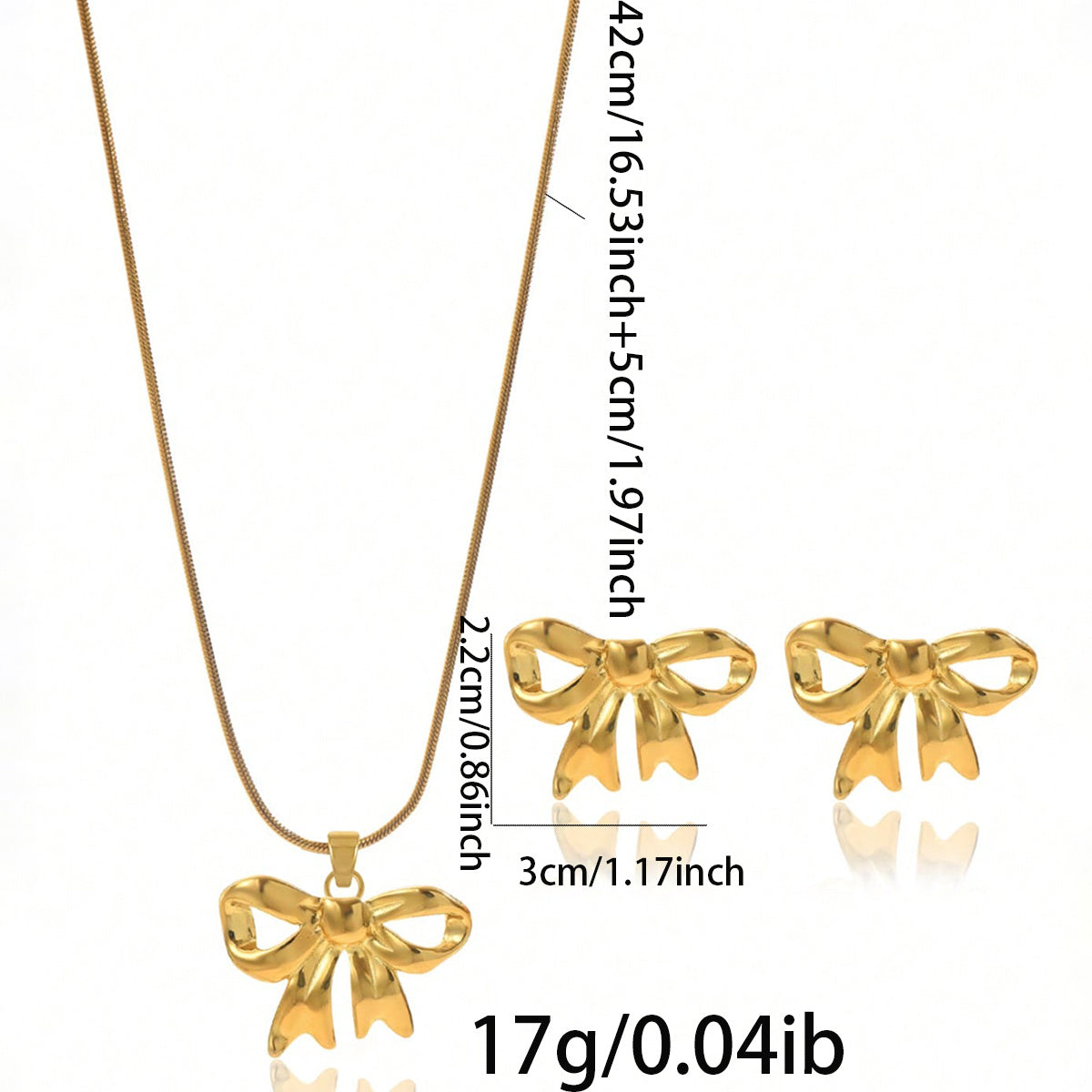 Lxalry 18K Gold Plated Stainless Steel Bow Jewelry Set For Women - Cute Waterproof Necklace & Earrings, Hypoallergenic, Elegant Gift For Birthday, Girlfriend, Christmas, Summer, Daily Wear - DropOnline.co