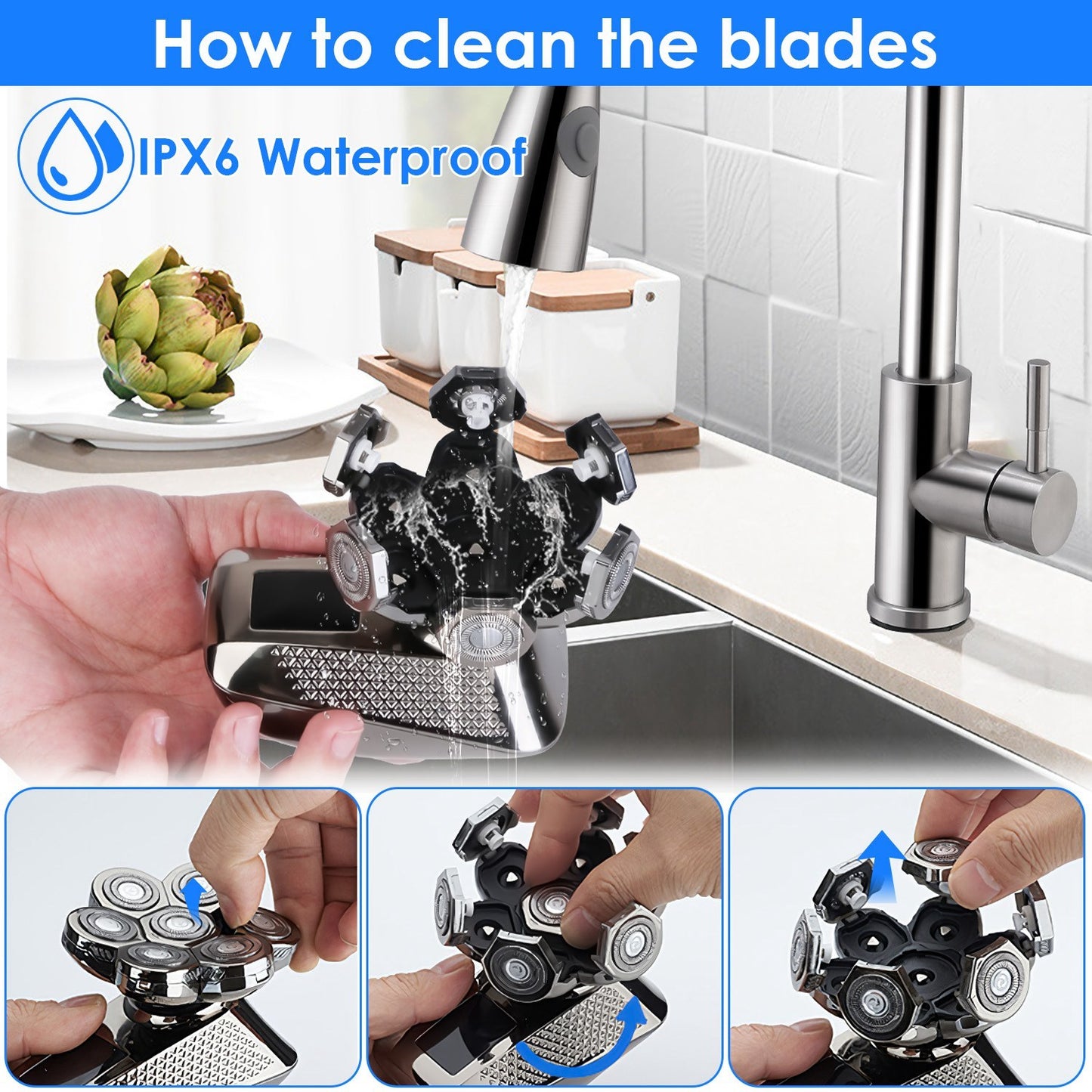 1Pc Head Shavers For Bald Men 5 In 1 7D Electric Rotary Razor Rechargeable Cordless Head Beard Trimmer Shaver Kit IPX6 Waterproof Dry Wet Grooming Kit With 3 Combs - DropOnline.co