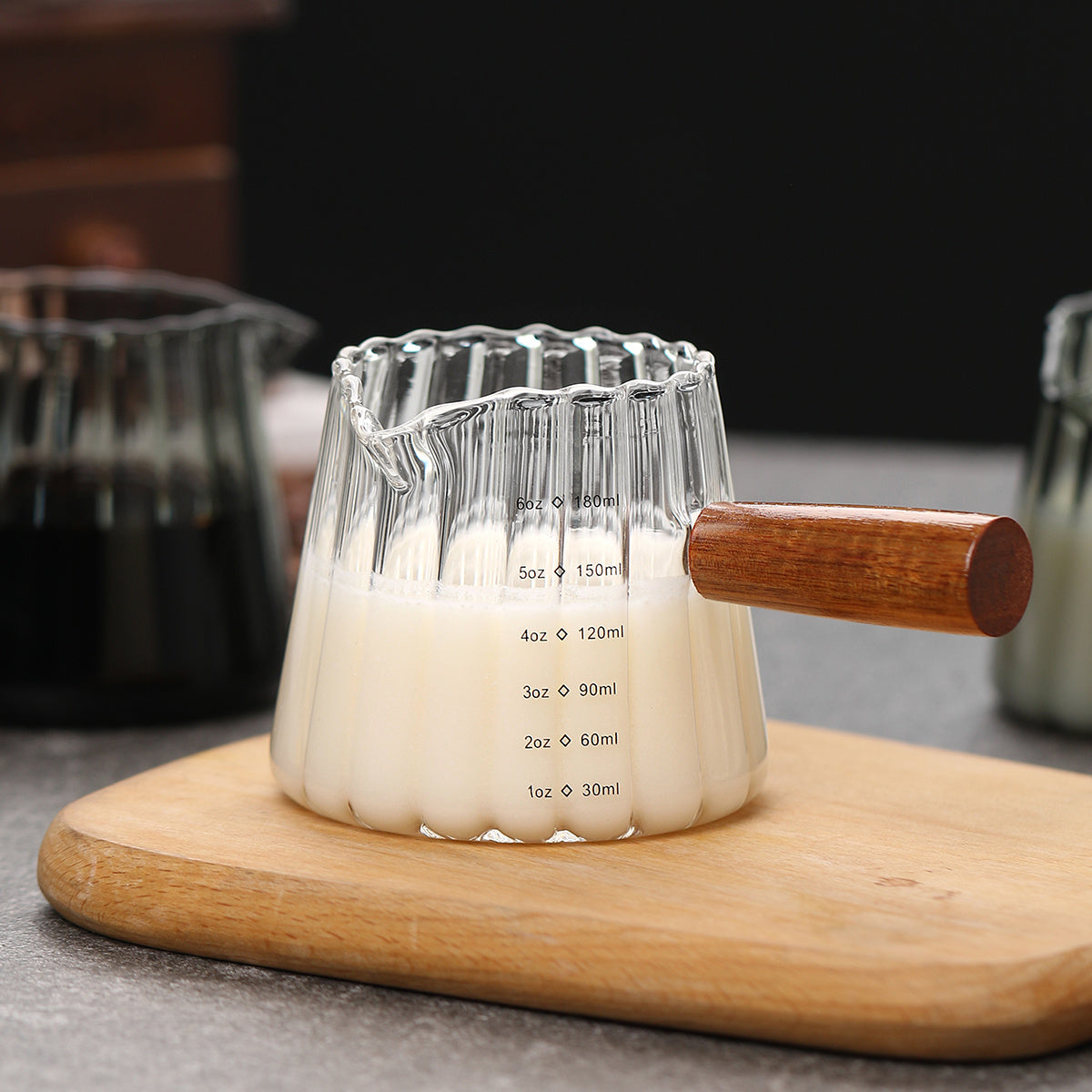 1 Pcs 180ml Mini Coffee Cup, Glass Milk Cup, Italian Coffee Cup With Wooden Handle, Coffee Measuring Cup - DropOnline.co