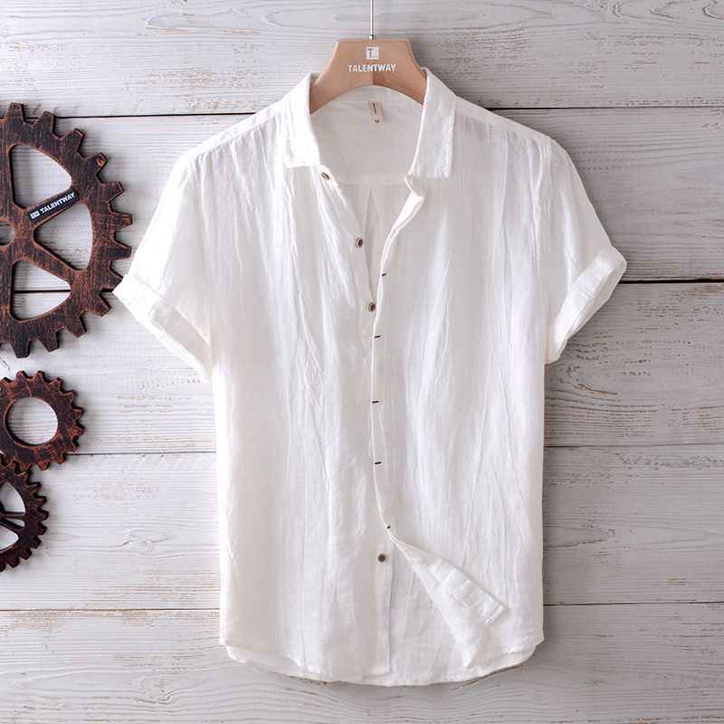 Men's Solid Color Retro Distressed Linen Shirt - Fashion Casual Button-Up