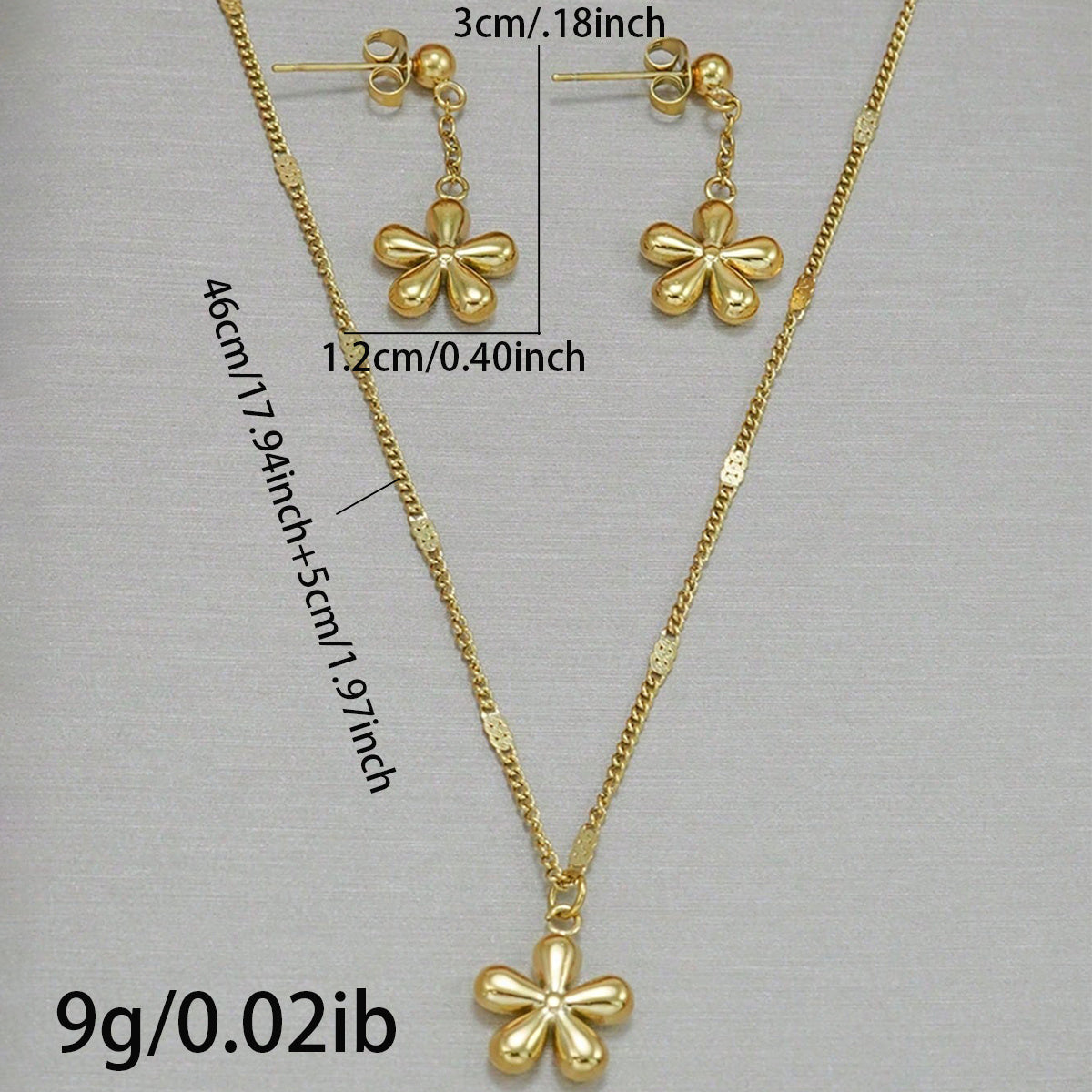 Lxalry 18K Gold Plated Stainless Steel Dainty Flower Pendant Necklace And Earrings Set For Women - Waterproof, Hypoallergenic, Cute Jewelry Gift For Birthday, Mother's Day, Daily Summer Outfits, Party - DropOnline.co