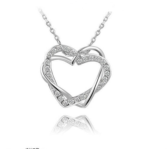 Yiwu Fashion Jewelry Factory Jewelry Customized Double Diamond Heart Necklace Earring Set - DropOnline.co
