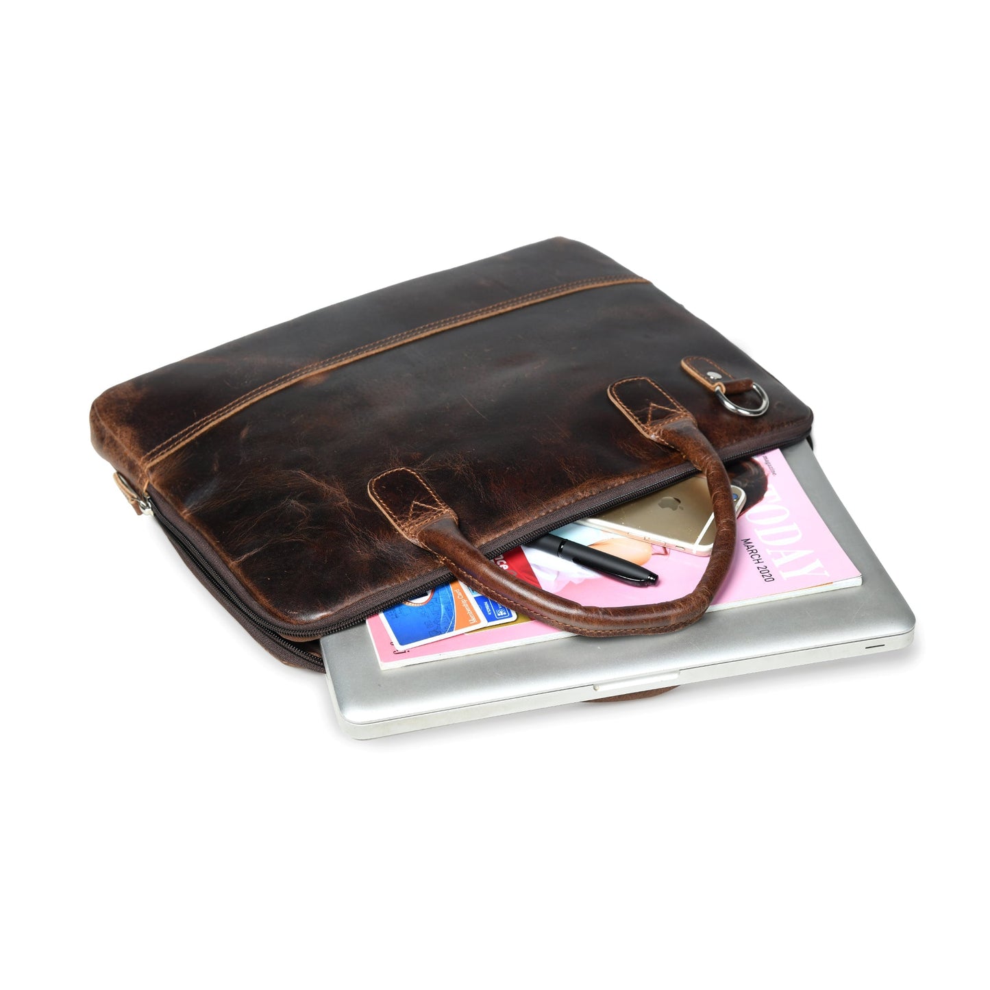 Sacoche d'ordinateur portable moderniste en cuir - Marron foncé