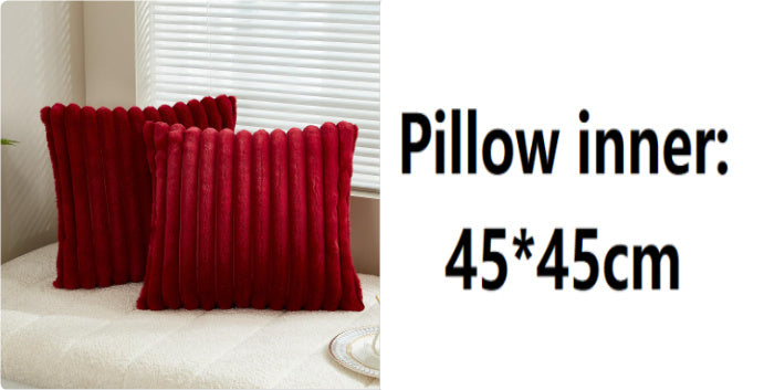 Rabbit Fur Solid Color Vertical Bar Plush Square Cushion Cover - DropOnline.co