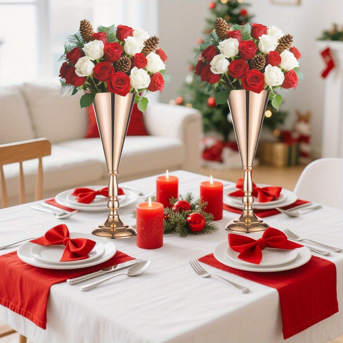 Golden Vase Flower Wedding Centerpieces For Tables 14 In Tall Flower Display Stand Wedding Metal Flower Arrangement Stand Trumpet Vase Tabletop Stand For Home Anniversary Ceremony Party - DropOnline.co