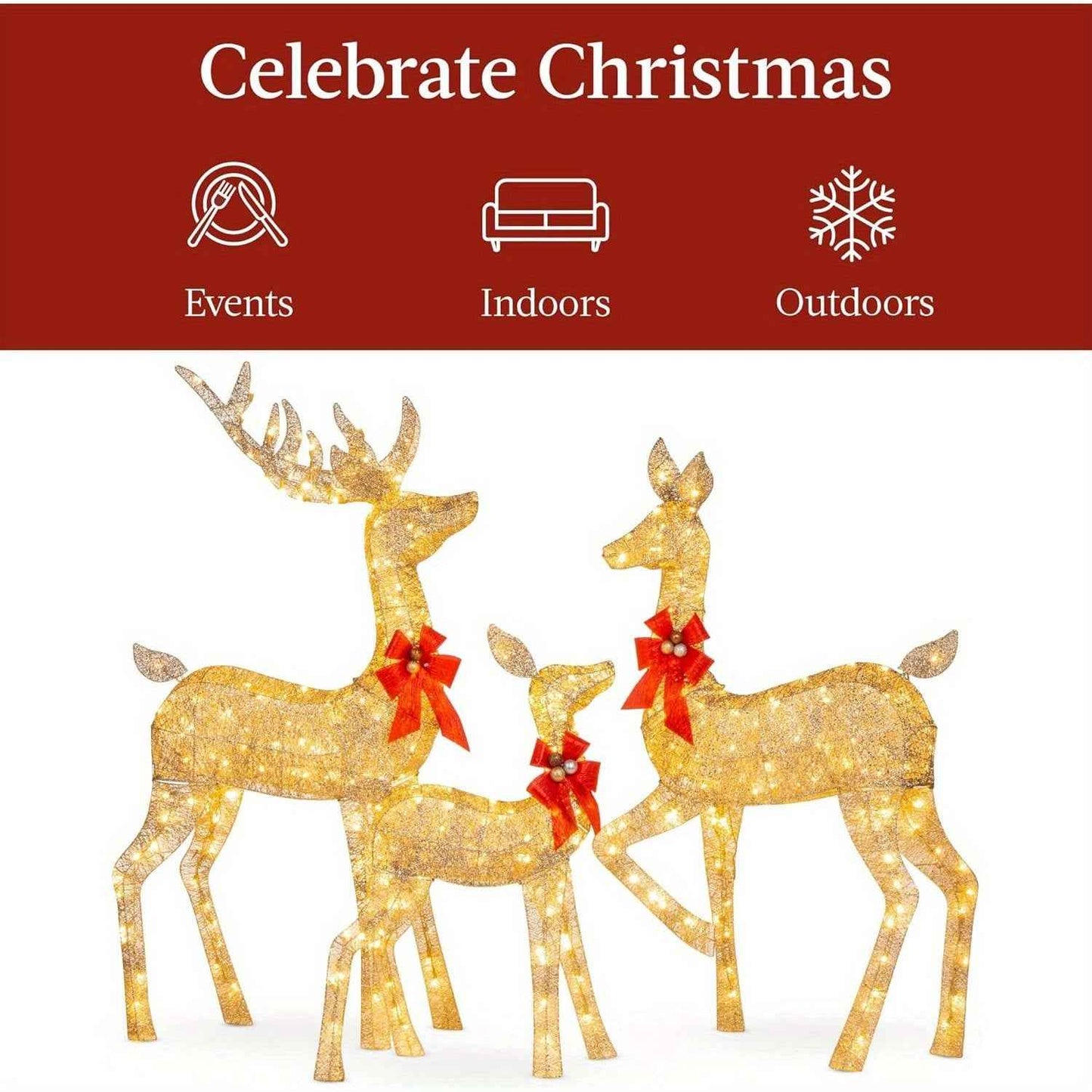 Golden Christmas Reindeer Set - 3-Piece Holiday Decoration