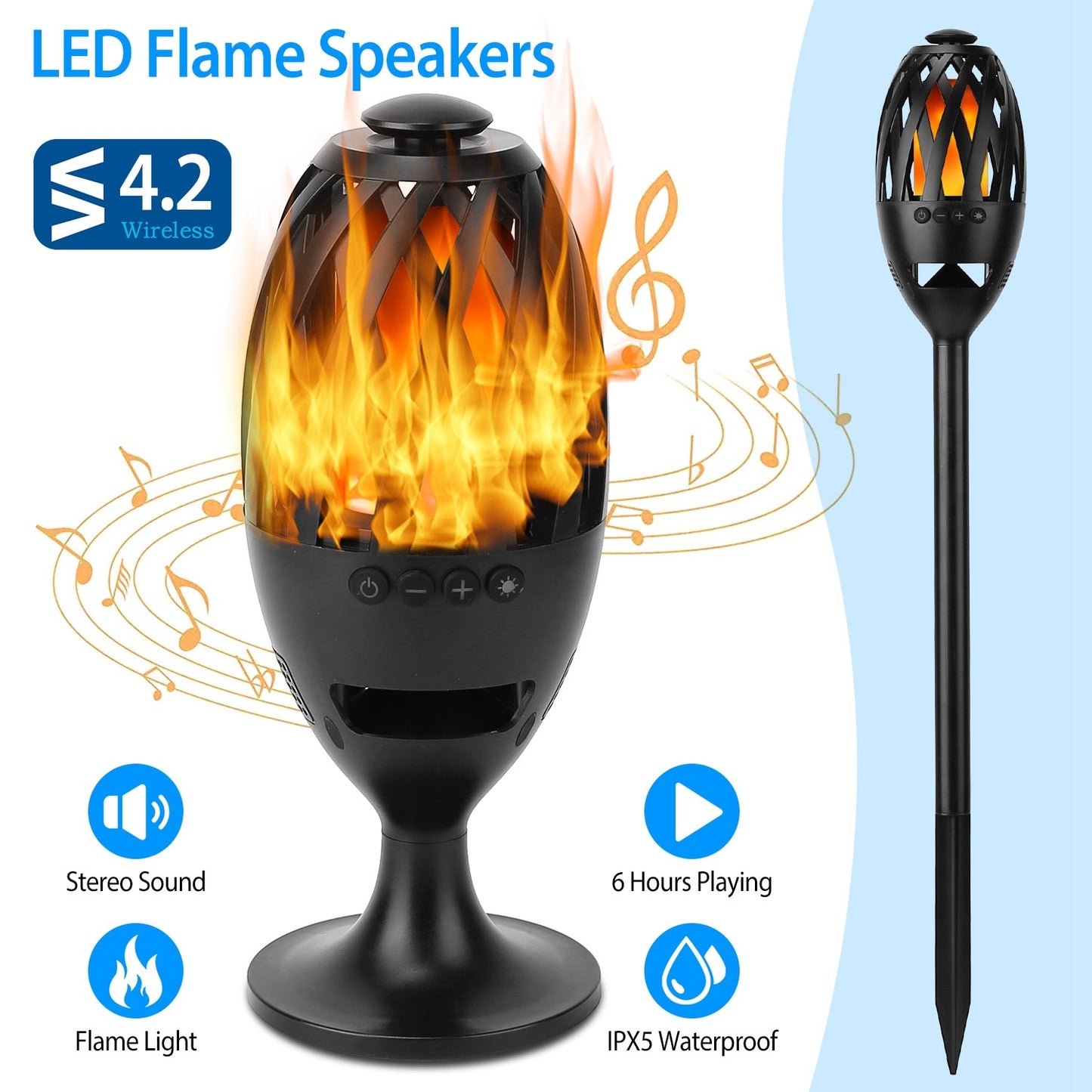 1Pc LED Flame Speakers Torch Wireless Speaker Waterproof Stereo Bass Speaker Outdoor Light-Up Speaker Atmosphere LED Flickers Night Light Patio Stake Lights Lantern For Party Camping - DropOnline.co