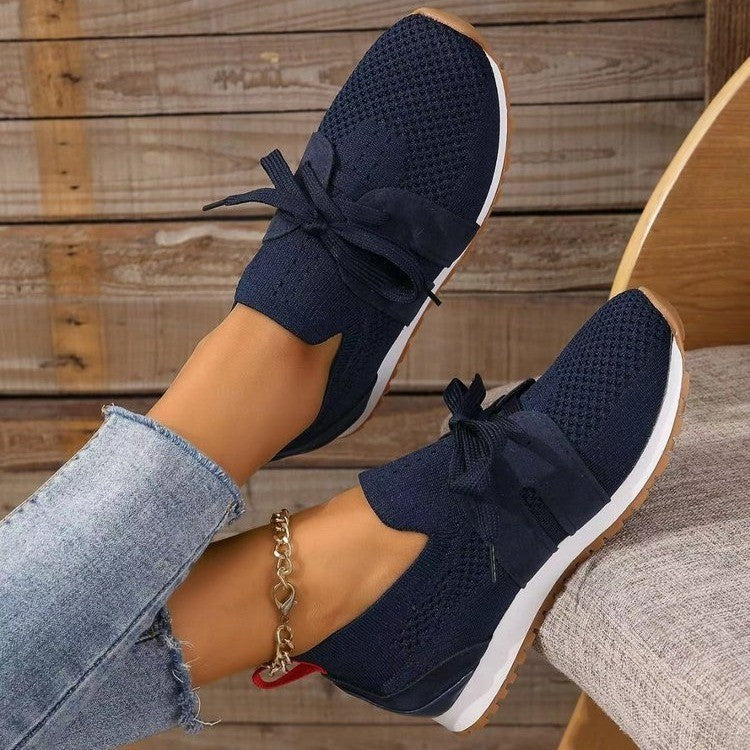New Lace Up Mesh Flats Shoes For Women Breathable Casual Breathable Walking Wedges Shoes - DropOnline.co