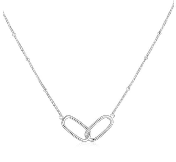 Sterling Silver Double Circle Interlocking Small Beads Necklaces Pendants For Women Party Gift Choker Chains - DropOnline.co
