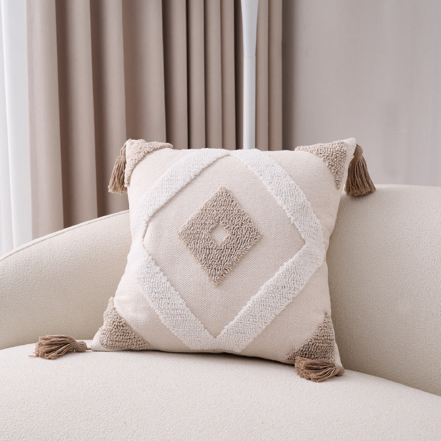 Cotton And Linen Bohemian Ins Style Pillow Sofa Living Room And Bedside Backrest Bay Window Tassel Cushion Cover - DropOnline.co