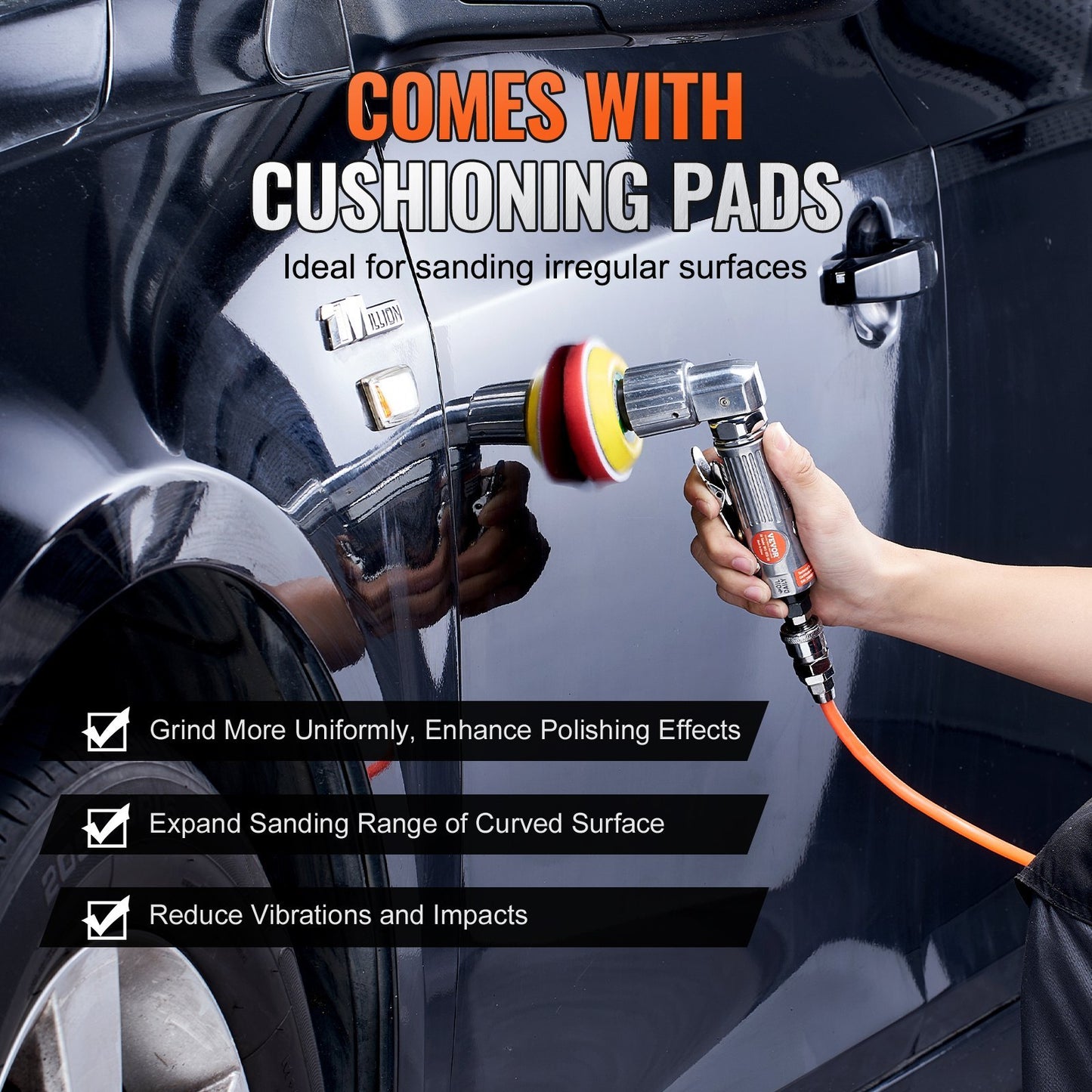 58PCS Air Powered Sander Kit With Sandpapers, Wool Pad, Wavy Sponges - DropOnline.co