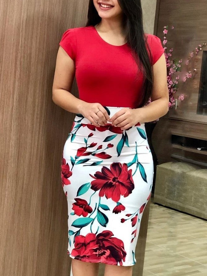 Printed Office Midi Pencil Dress Large Women Dress - DropOnline.co