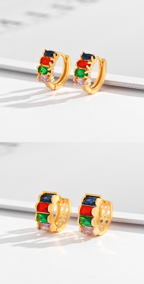 Fashion Multi-style Square Crystal Zircon Ornament Gold Plated Diamond Ear Ring - DropOnline.co