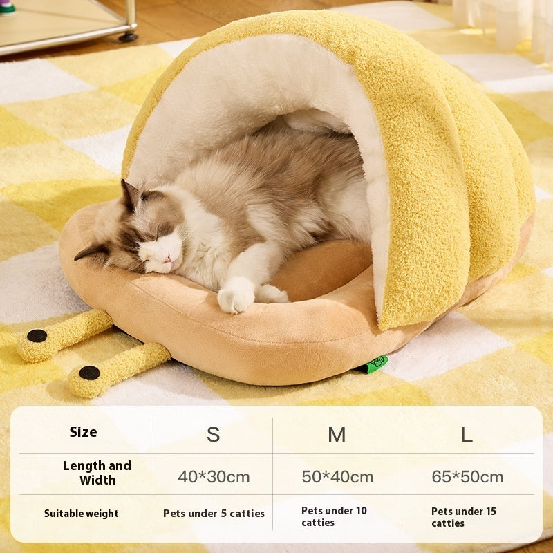 Warm Cat Semi-Closed Snail Slippers Nest - Cozy Pet Bed with Unique Slipper Design - DropOnline.co