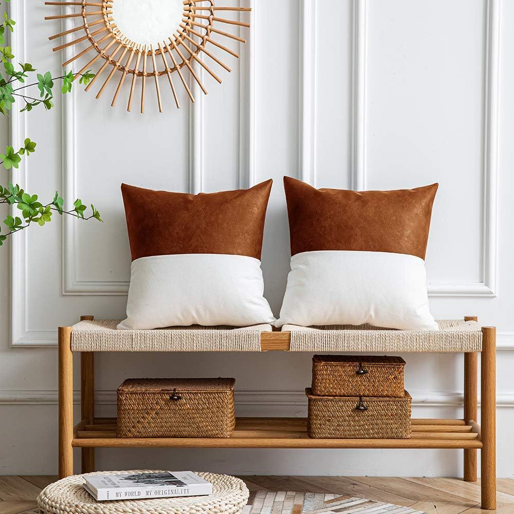 PU Stitching Cotton Canvas Double Stitching Leather Sofa Cushion Cover - DropOnline.co