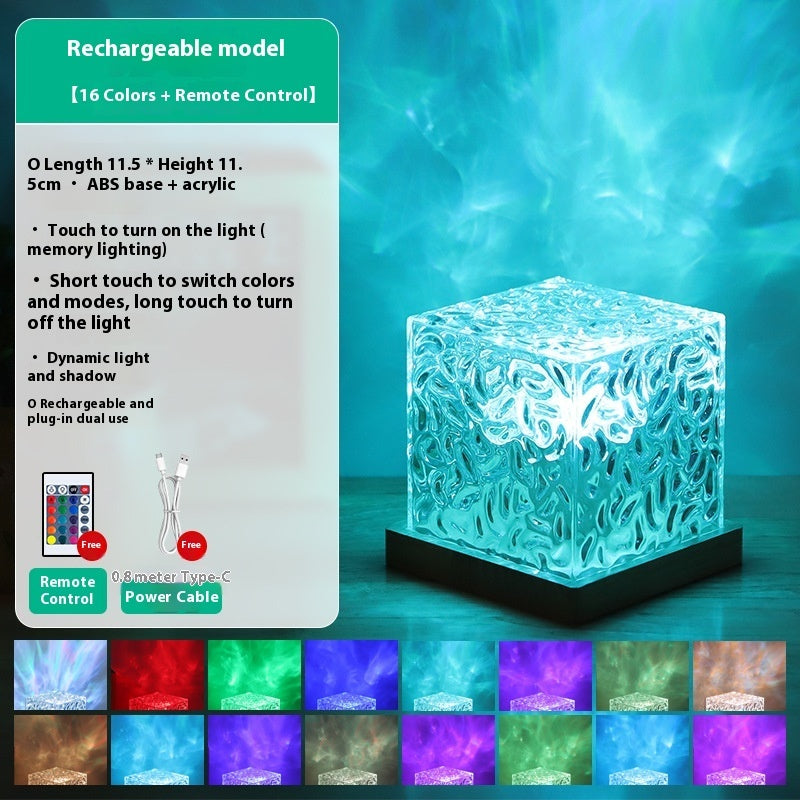 Crystal Lamp Water Ripple Projector Night Light Decoration Home Houses Bedroom Aesthetic Atmosphere Holiday Gift Sunset Lights Home Decor - DropOnline.co