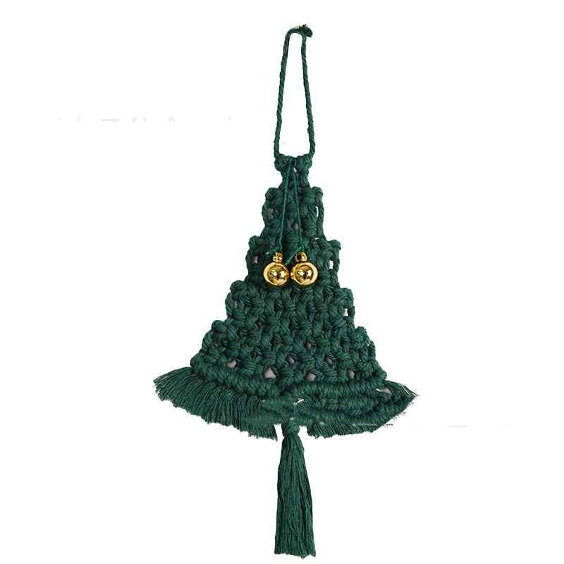 Hand-Woven Cotton String Christmas Tree Pendant - Green Macrame Decoration (27x10cm) - DropOnline.co