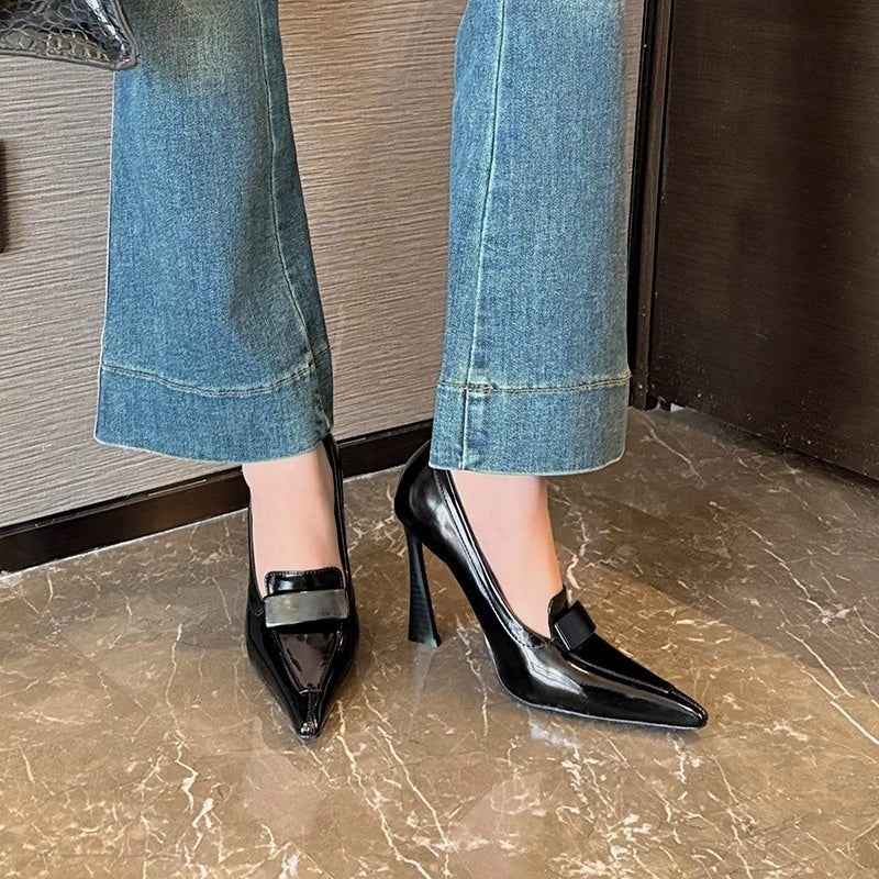 Retro Pointed Elegant Women's Commuting Stiletto Patent Leather High Heels