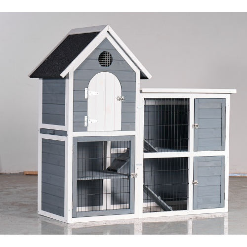 Large Outdoor Chicken Coop Cage Weatherproof 2-Story Chicken Coop Rabbit Hutch, Wooden Indoor Outdoor Pet House With No-Leak Tray, Waterproof Roof Pull-Out Tray 50.98 Lx 48.23 H, Grey, Blue - DropOnline.co