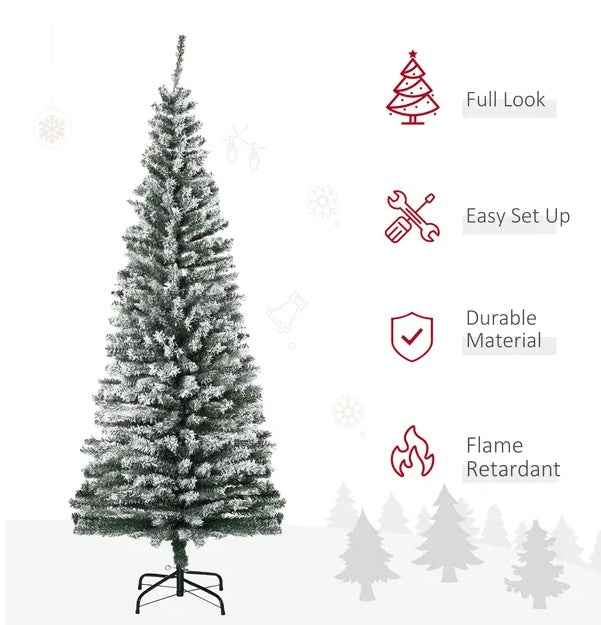 HOMCOM 6ft Artificial Snow Flocked Christmas Tree With Foldable Steel Stand Home Indoor Decoration Green - DropOnline.co