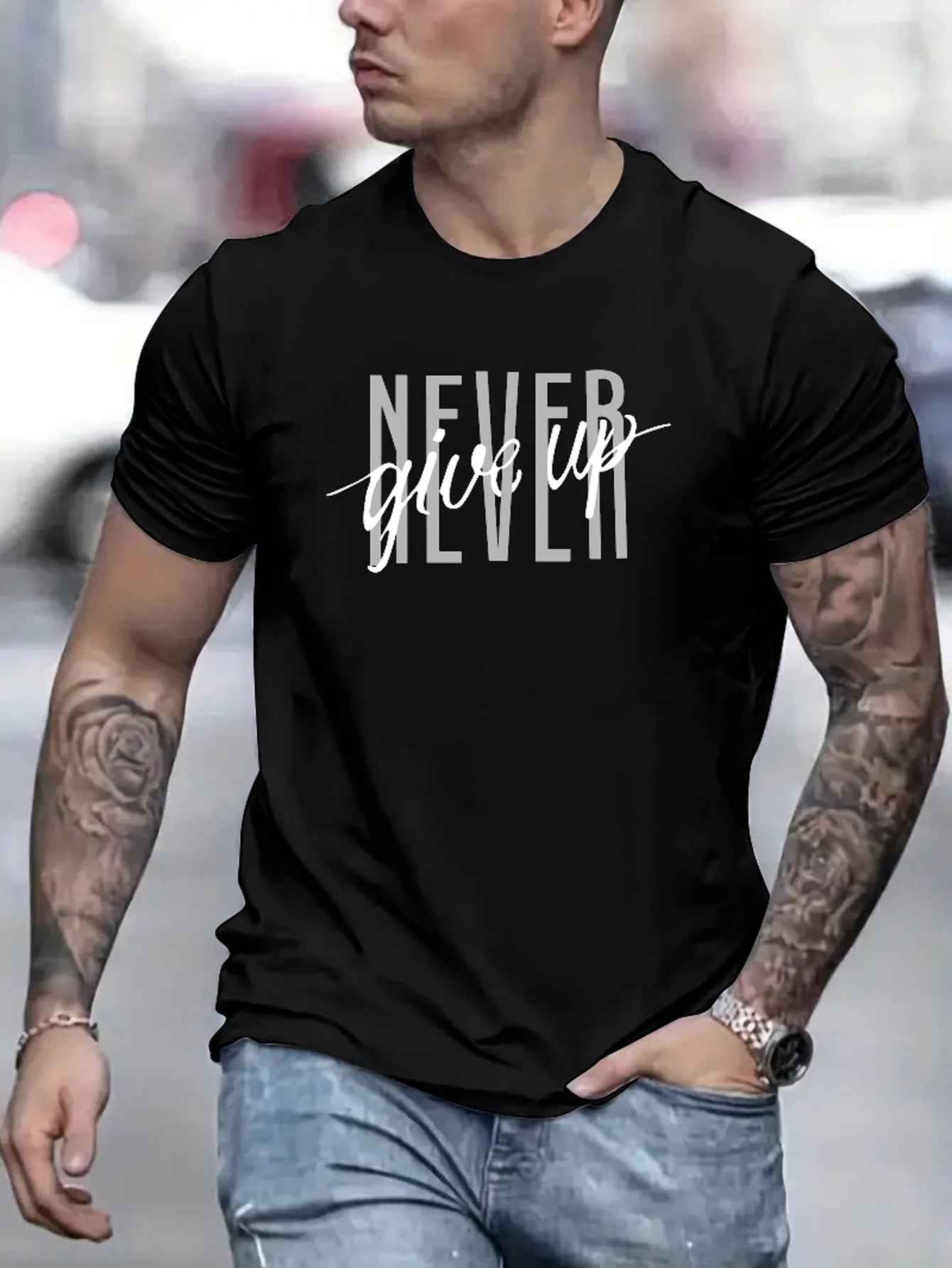 Never Give Up Motivational T-Shirt - Men's Inspirational Graphic Tee